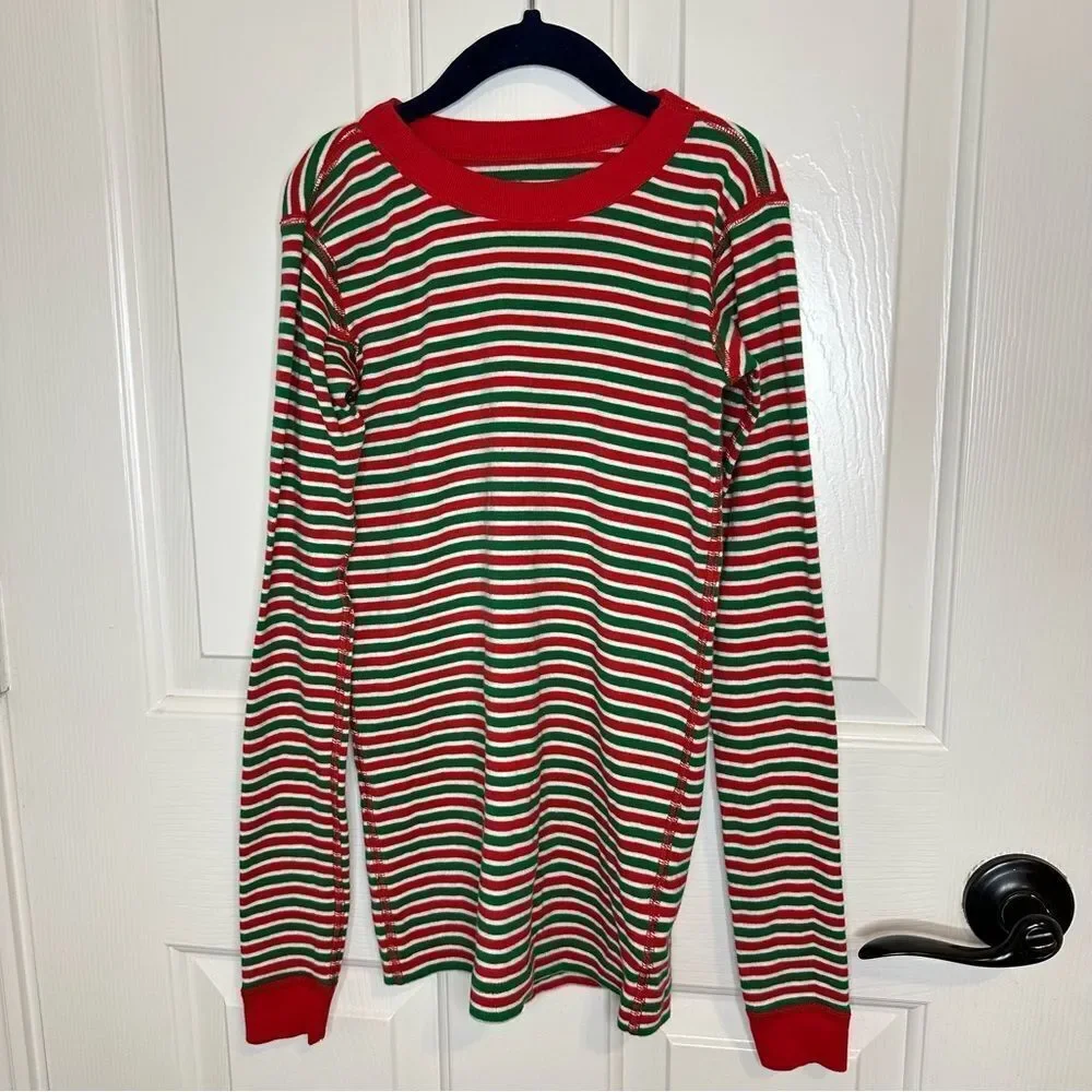 Hanna Andersson Moon & Back Holiday Green Red Striped Long John PJ Set Sz 12